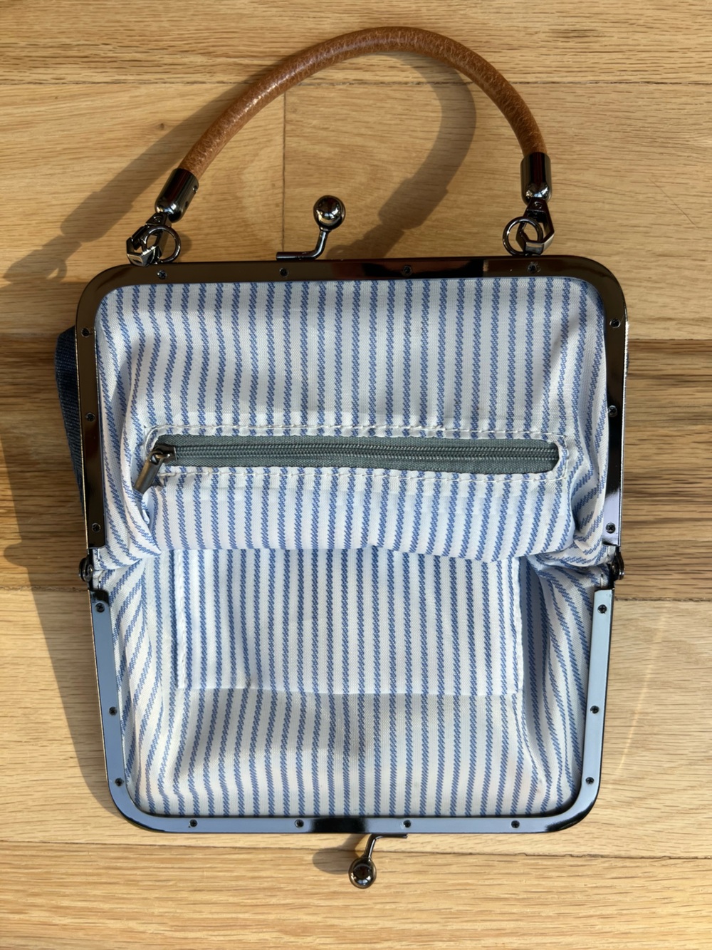 Denim Blue Kiss Lock Frame Handbag Crossbody Shoulder Bag Detachable Straps - Picture 4 of 10